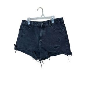Pretty‎ Little Thing High Rise Distressed Black Wash Shorts Size 8